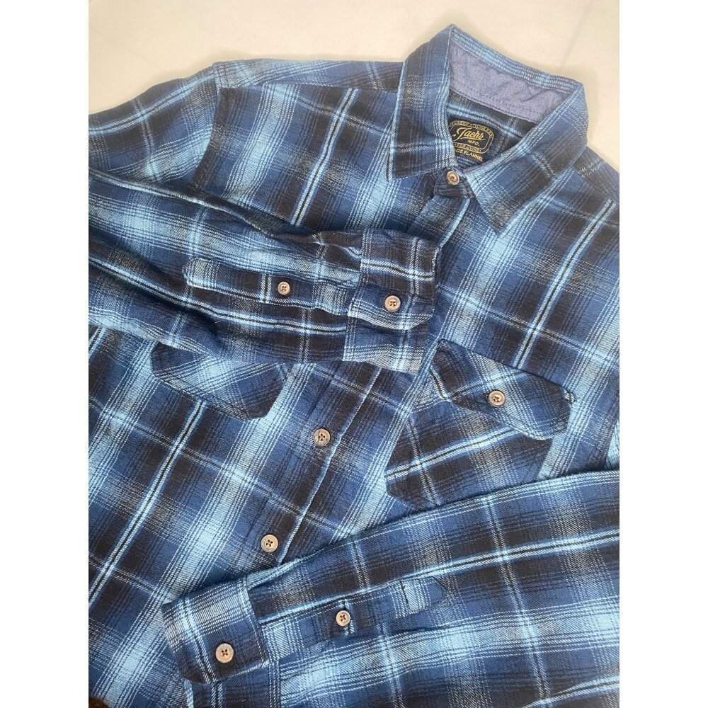 Jachs Mens Heritage Flannel Shirt Size L Blue Plaid Heavyweight Cotton‎ Outdoors